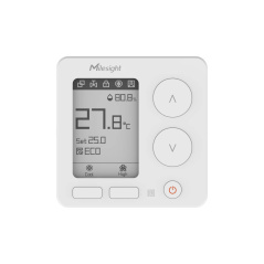 Milesight WT303 – Smart-Fan-Coil-Thermostat – Frontansicht mit eingeschaltetem Display