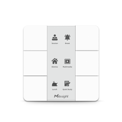 Milesight WS156 – Chytrý scénový panel – čelní pohled s displejem s ikonami Milesight WS156 – Chytrý scénový panel – čelní pohled s displejem s ikonami