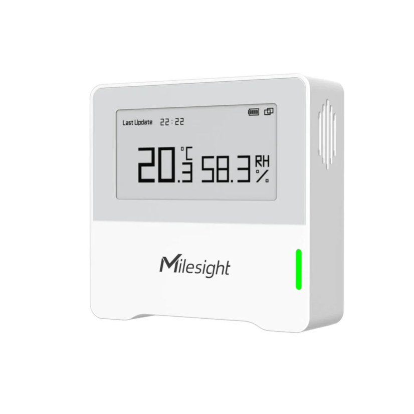 Milesight AM102 - Indoor Ambience Sensor (2 in 1) – angled front view, vent right