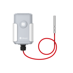 Milesight EM500-PT100 - Industrial Temperature Sensor – front view with red-cable probe Milesight EM500-PT100 - Industrial Temperature Sensor – front view with red-cable probe