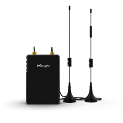 Milesight UG56 - Industrial LoRaWAN Gateway – angled view with magnetic antennas