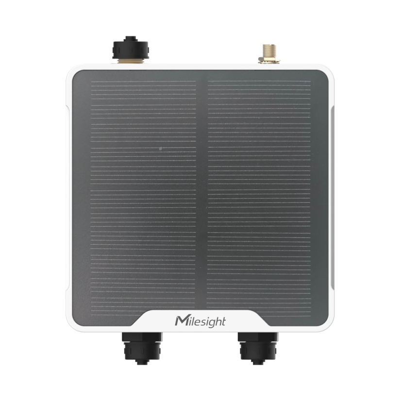Milesight UC511 - LoRaWAN Solenoid Valve Controller – front view with solar panel